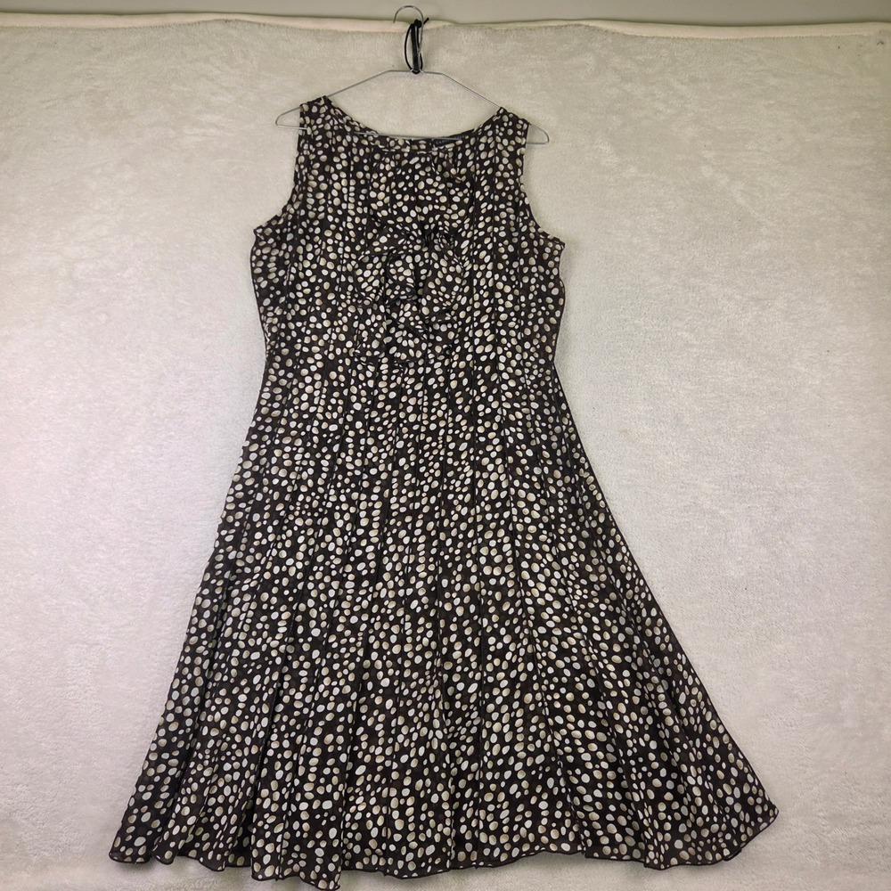 Sandra Darren Brown Polka Dot Ruffle Front Pleated Fit Flare Dress Womens 12